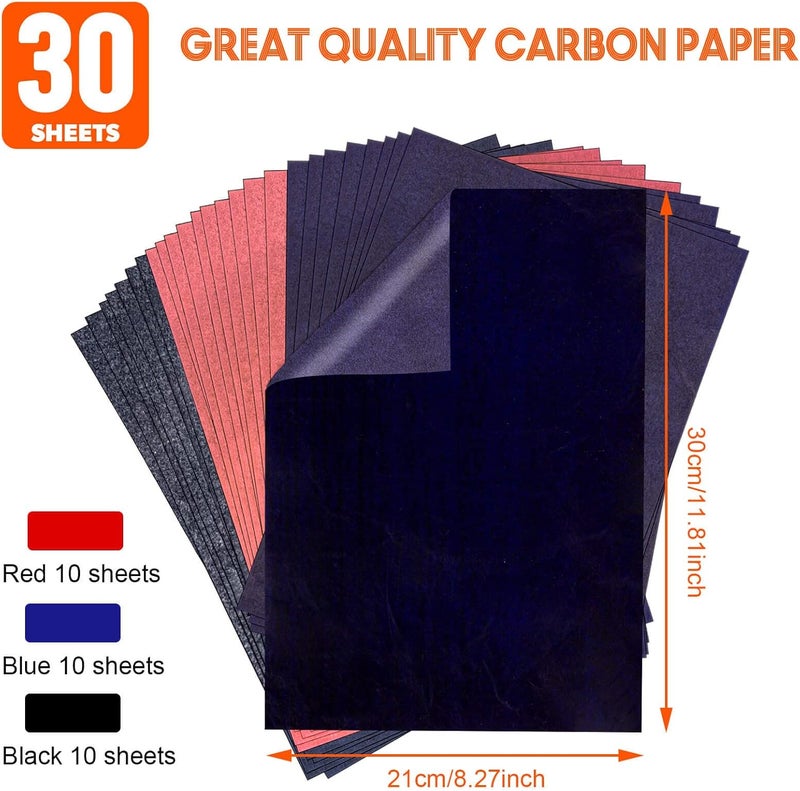 psler Carbon Paper for Tracing Graphite Transfer-Paper - 10 Sheets Red,10 Sheets Blue,10 Pcs Black for Tracing Drawing Patterns on Wood Projects Fabric Artist A4 Size 8.5 X 11 Inch - Image 2